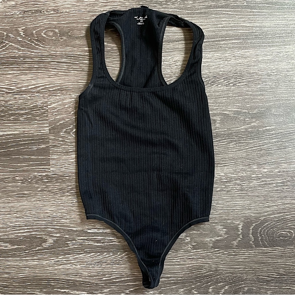 Free People Black Racerback Bodysuit - Ribbed